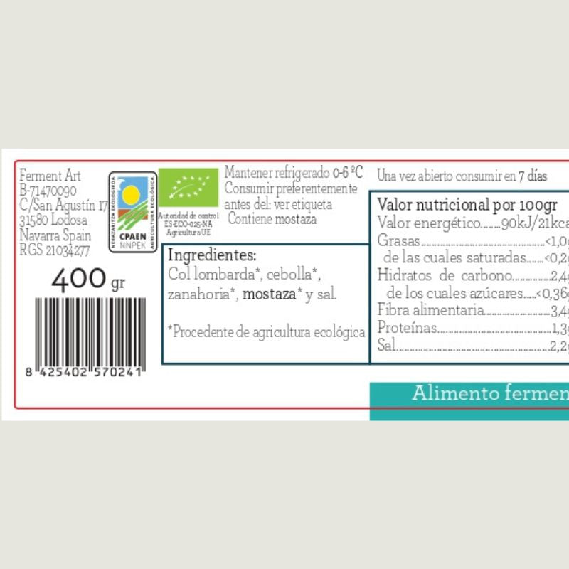 Chucrut Lombarda Eco Sin Pasteurizar Ferment Art 400 G