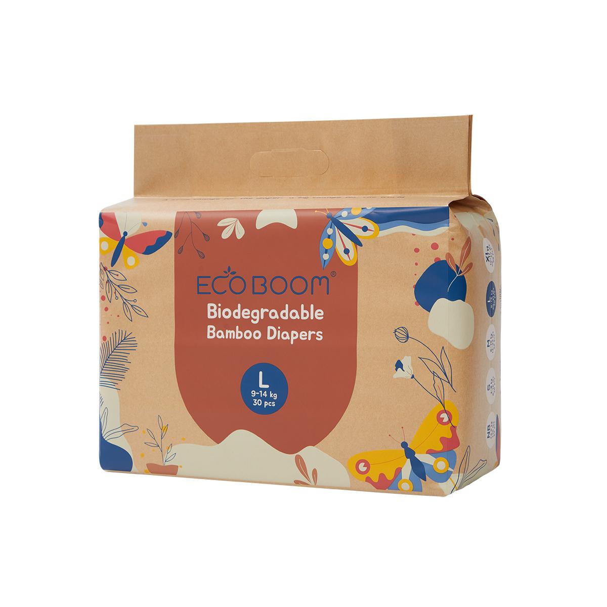 ECOBOOM- Pañal Ecológico de BAMBÚ Eco Boom. 70% Biodegradable, Hipoalergénico (TALLA 4/L 9-14 KG, PACK 8 BOLSAS, TOTAL 240 PAÑALES)