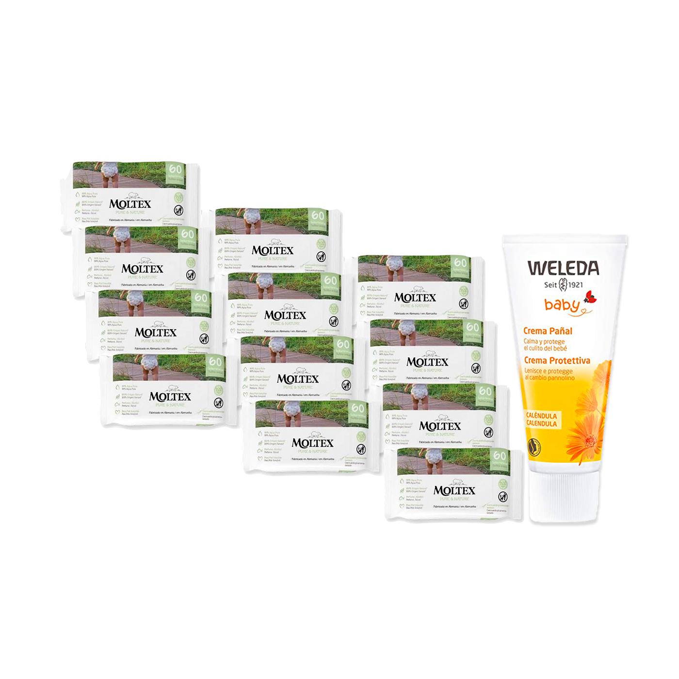 PACK ESPECIAL Crema de Pañal de Caléndula Weleda 75ml + Pack 12 x Toallitas Moltex Pure & Nature 60 Uds
