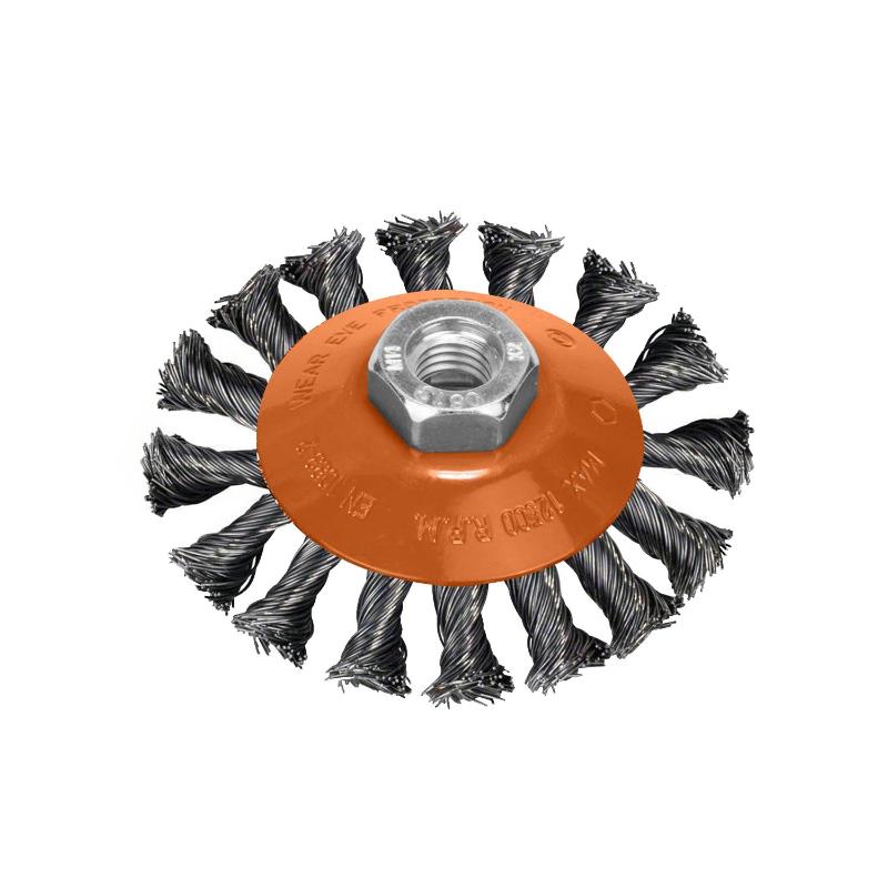 Cepillo Oblicuo Con Alambre De Acero Trenazdo Rosca M14, Ø 100 Mm. Alambre De Ø 0,30 Mm.