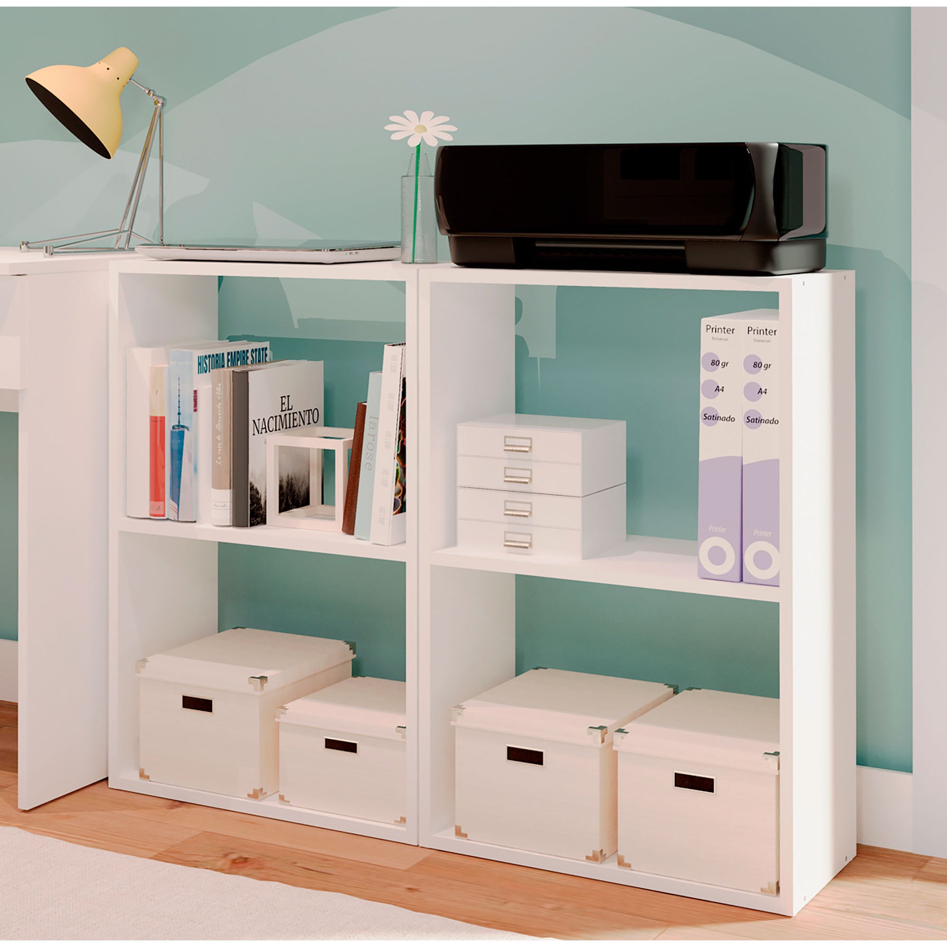 Estantería Almacenaje Libros, Muebles Salón Oficina Modernos, Librería 75x50x24,5cm Habitación, Briebe, Nova, Blanco