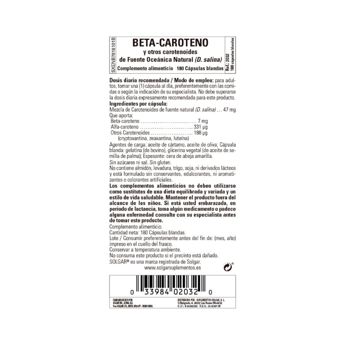 Betacaroteno Oceánico, 180 cápsulas de 7mg