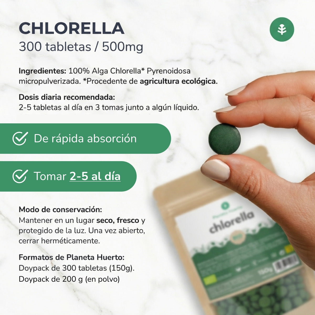 Chlorella BIO Planeta Huerto 300 tabletas 150 g