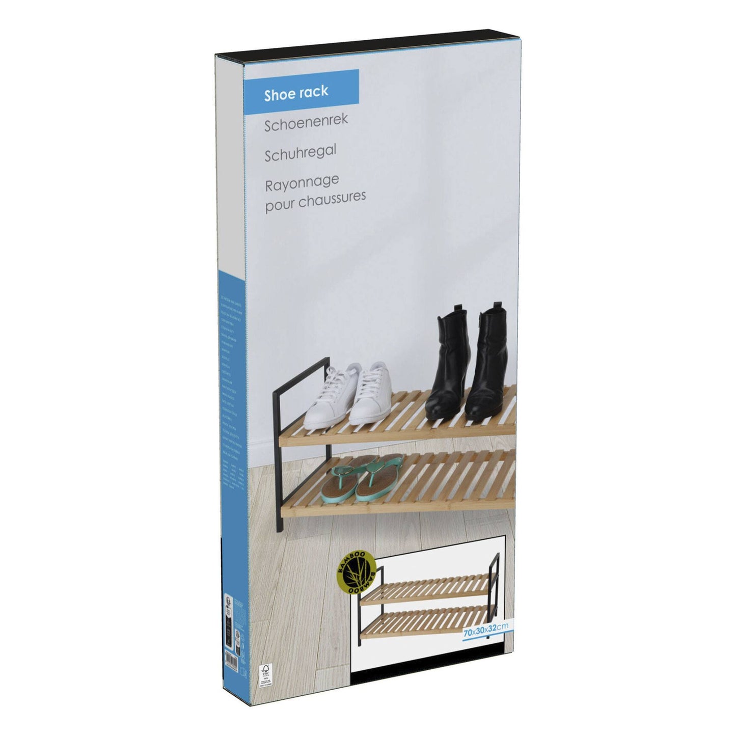 Well Home Zapatero De Bambú Con 2 Estantes En Metal Y Bambú 70x30x32cm