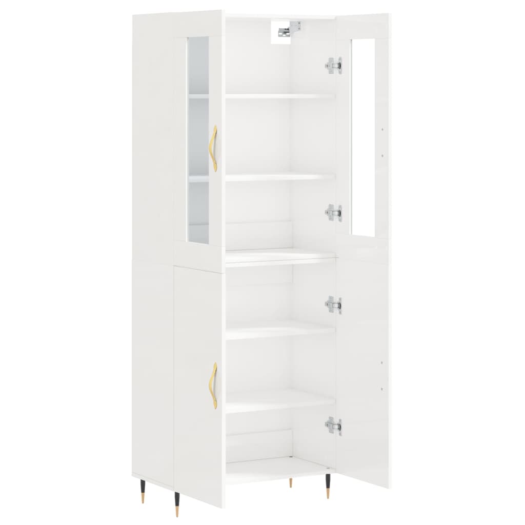 Aparador Alto Madera Contrachapada Blanco Brillo 69,5x34x180 Cm_3