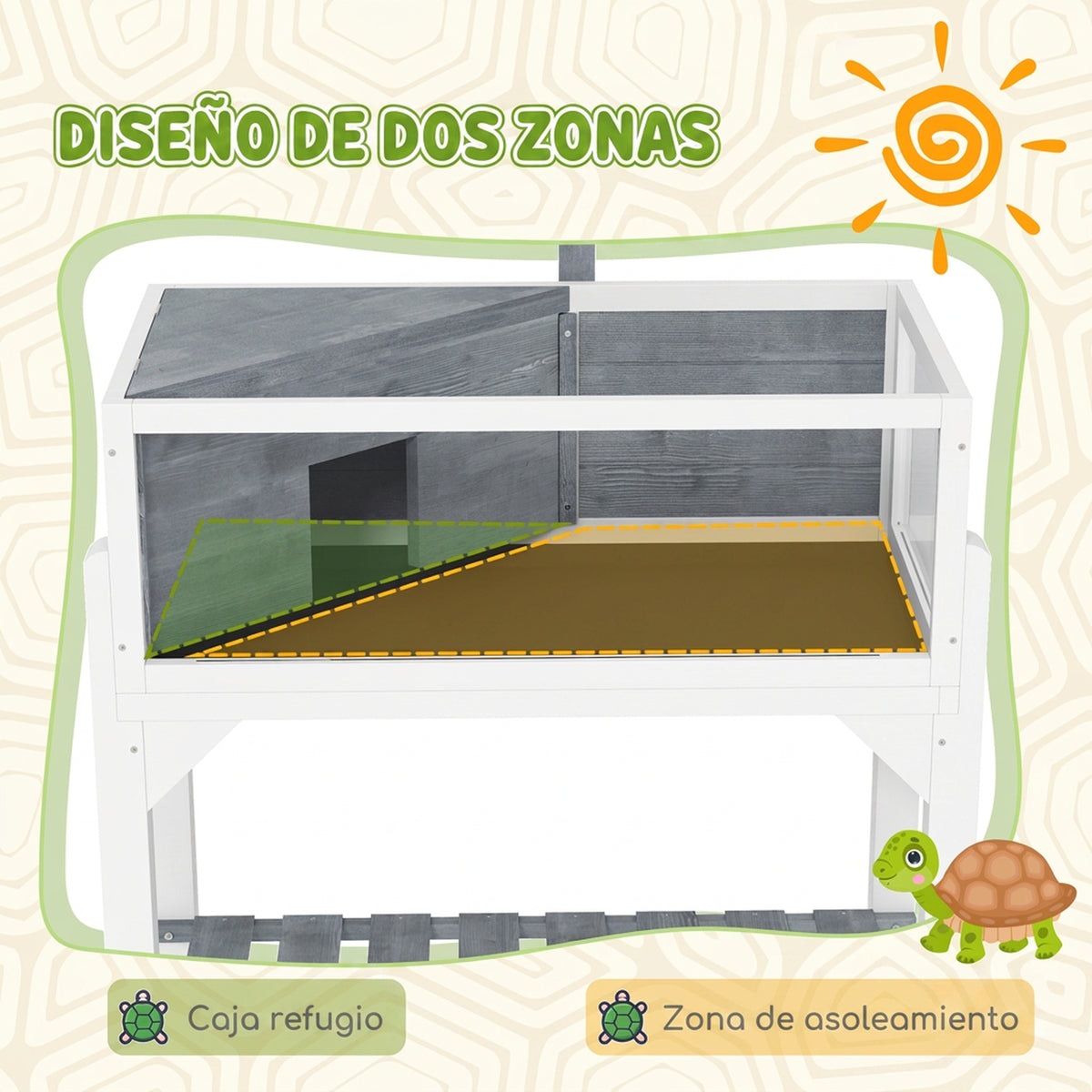 Casa Para Tartarugas Pawhut Em Madeira De Abeto Cinzento 90x84,5x47,5 Cm_5