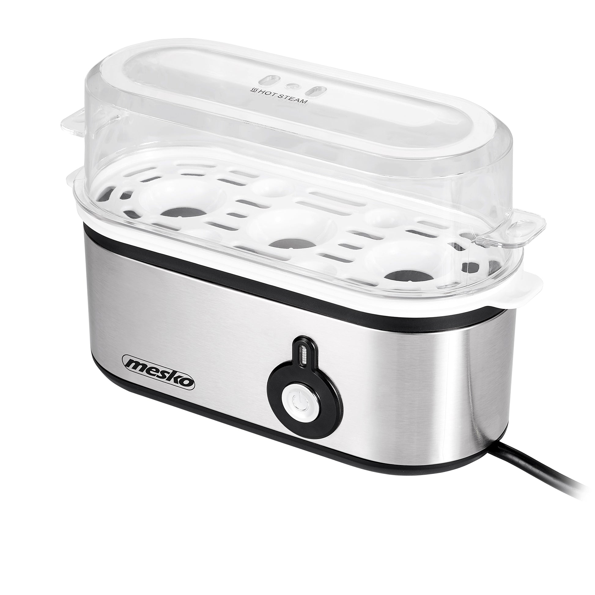 Cuece Huevos Eléctrico, 3 Huevos Cocidos, Ajuste Eléctronico Cocción, Soporte Extraíble, Sin Bpa Mesko Ms4485 Plata