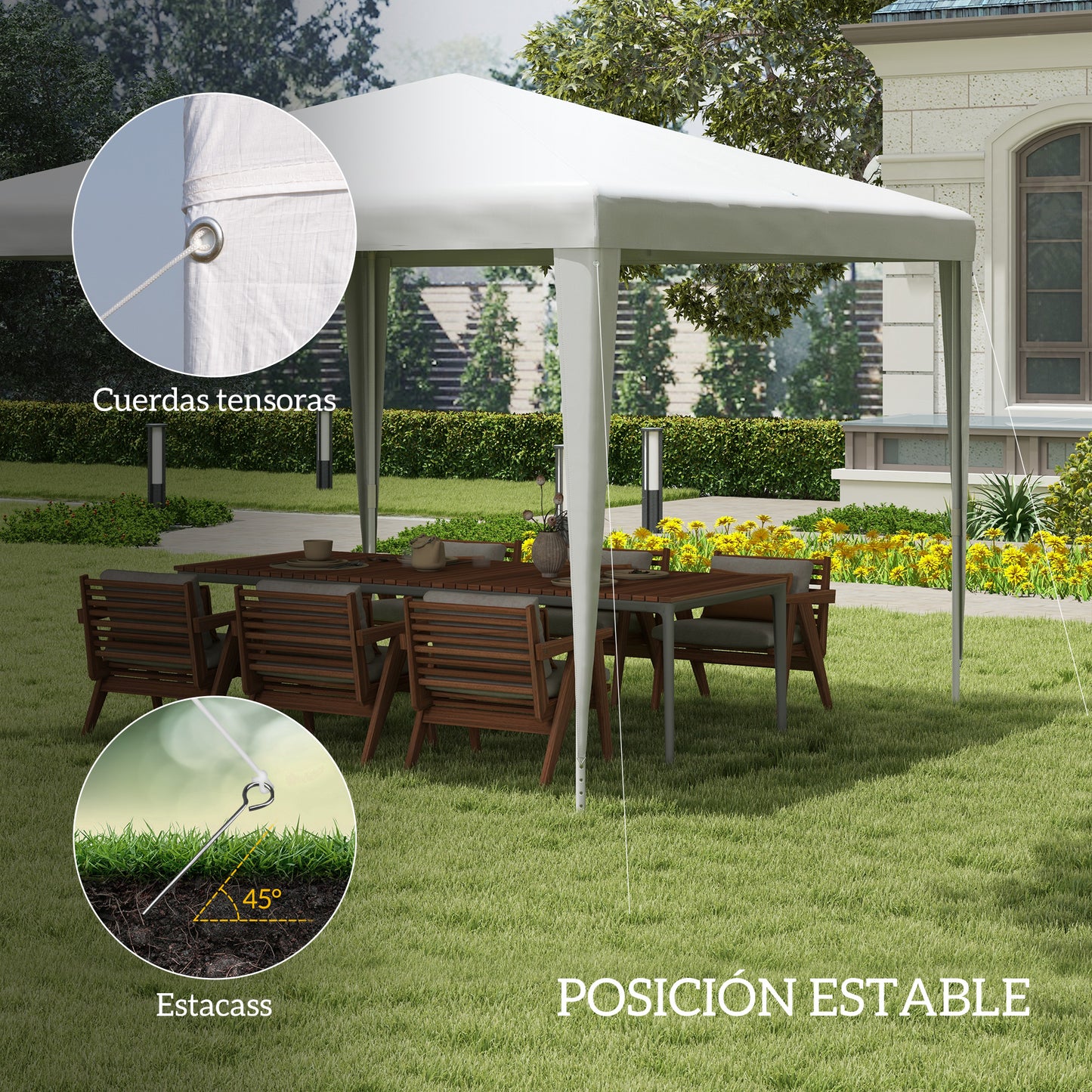 Outsunny Carpa Desmontable De Jardín 3x3 M Para Bodas Camping Fiestas Blanco_5