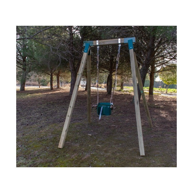 Columpio Individual De Madera Cuadrada Masgames Aiko L + Asiento Bebe Verde Oscuro.