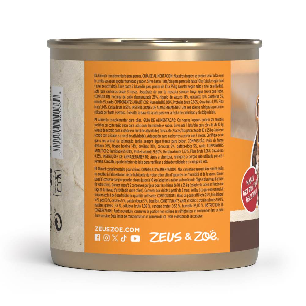 Topping para pienso de perros Natural Toppers pollo con hígado 170 g Zoë