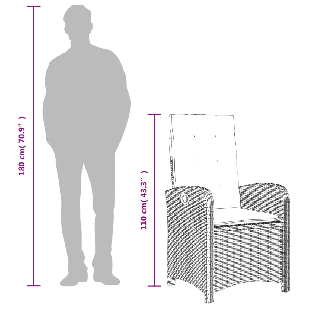 Set Comedor De Jardín 3 Pzas Cojines Ratán Sintético Gris Claro / Vetonek_5