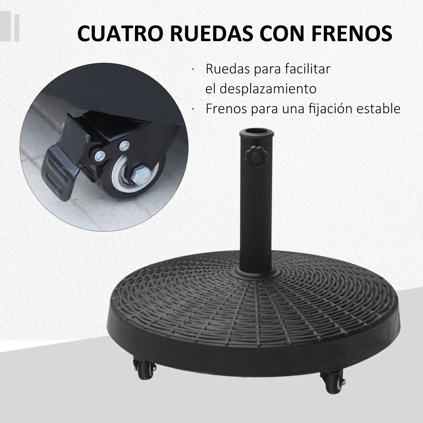 Outsunny Base Para Sombrilla Redonda Ø52 Cm Con Ruedas Negro_5