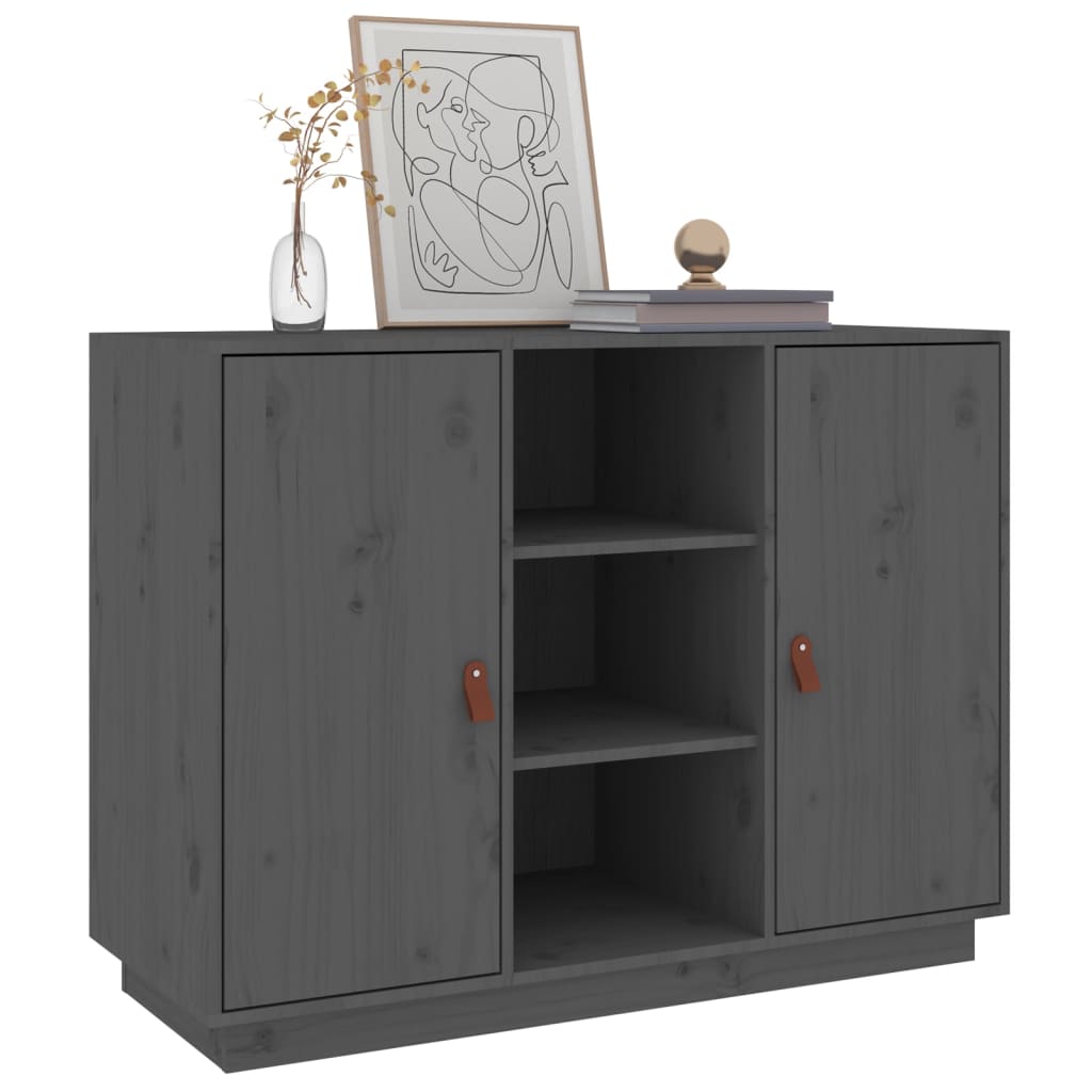 Aparador De Madera Maciza De Pino Gris 100x40x75 Cm / Vetonek_5