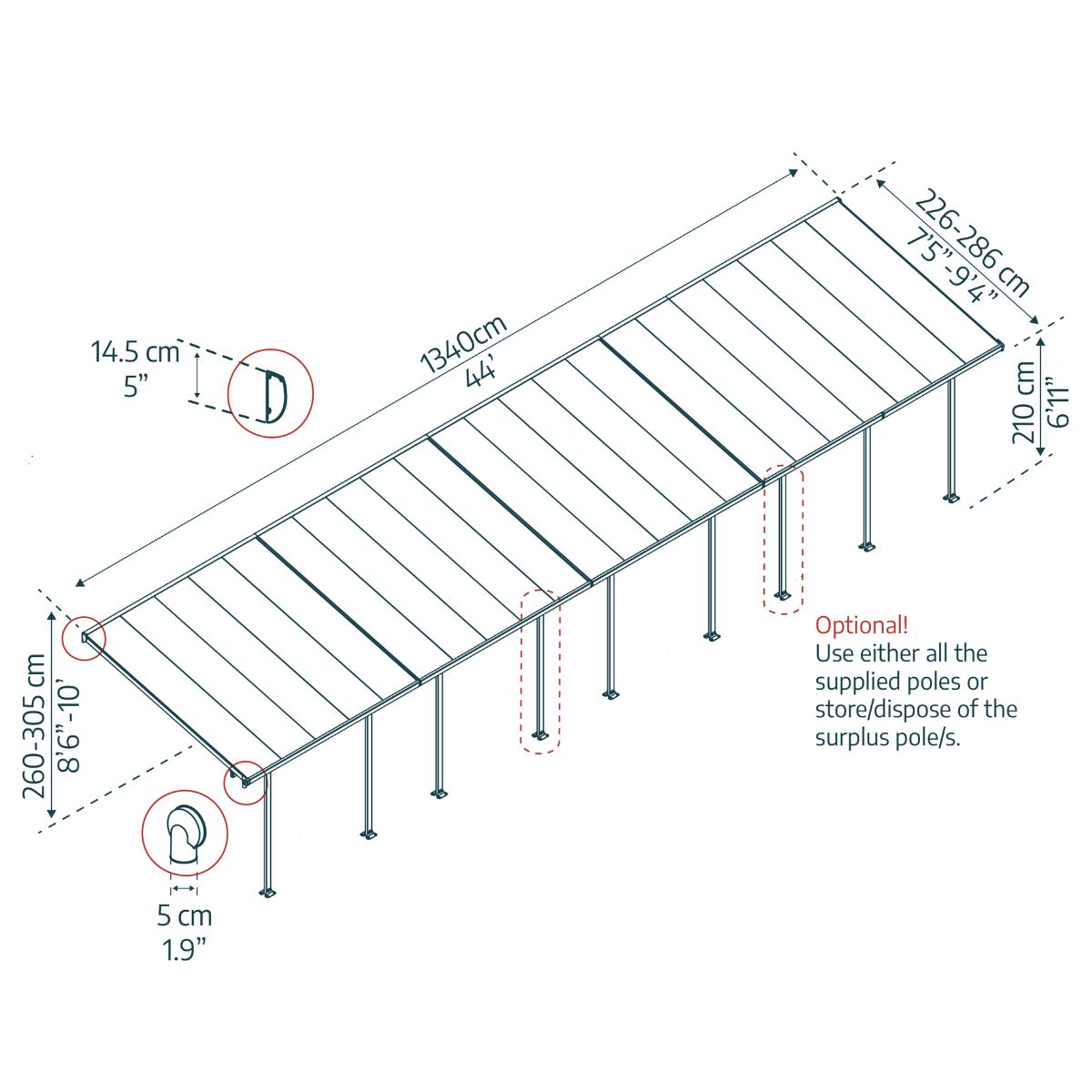 Canopia Feria Marquesina Pérgola De Aluminio 3X13.4 m Gris