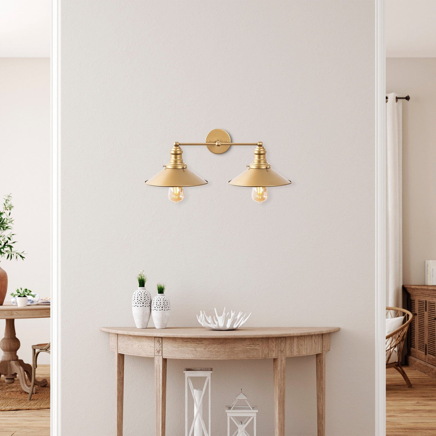 Aplique De Pared, Metal , Oro, 55x27x20, Casquillo 2 X E27 Max 40 W_5