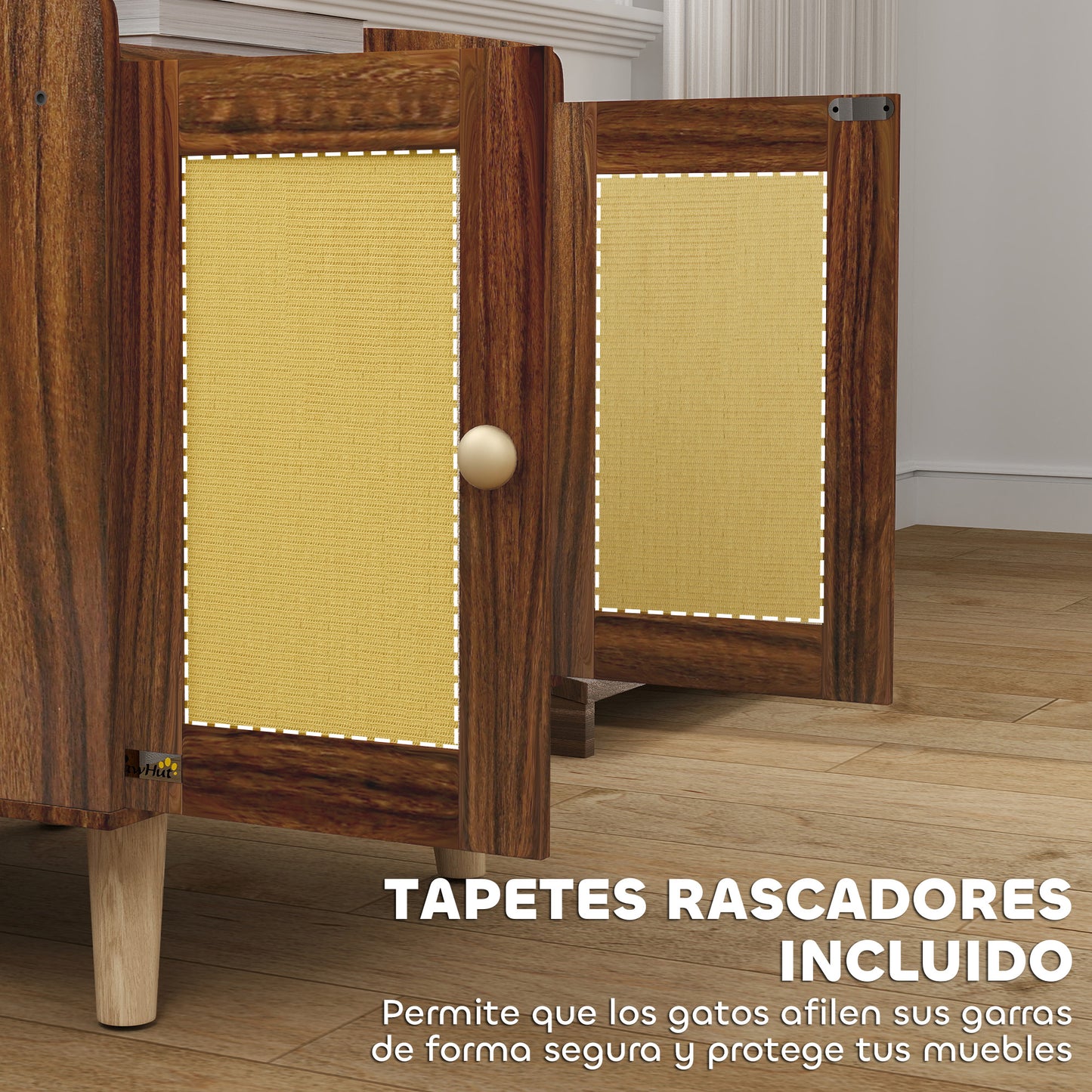 Pawhut Mueble Arenero Para Gatos Con Puertas Con Esteras De Sisal Marrón_5