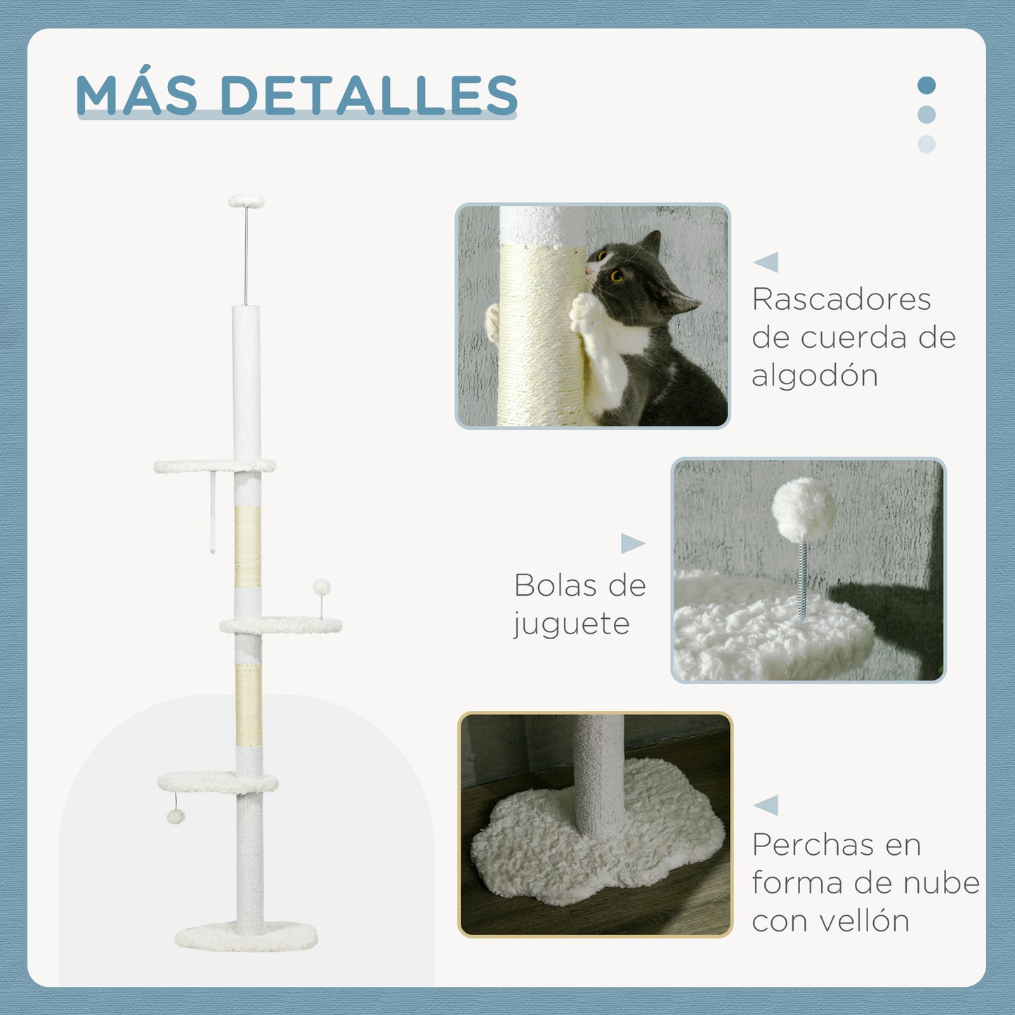 Árbol Rascador Para Gatos De Suelo A Techo Ajustable 48x32x225-255 Cm Blanco_5