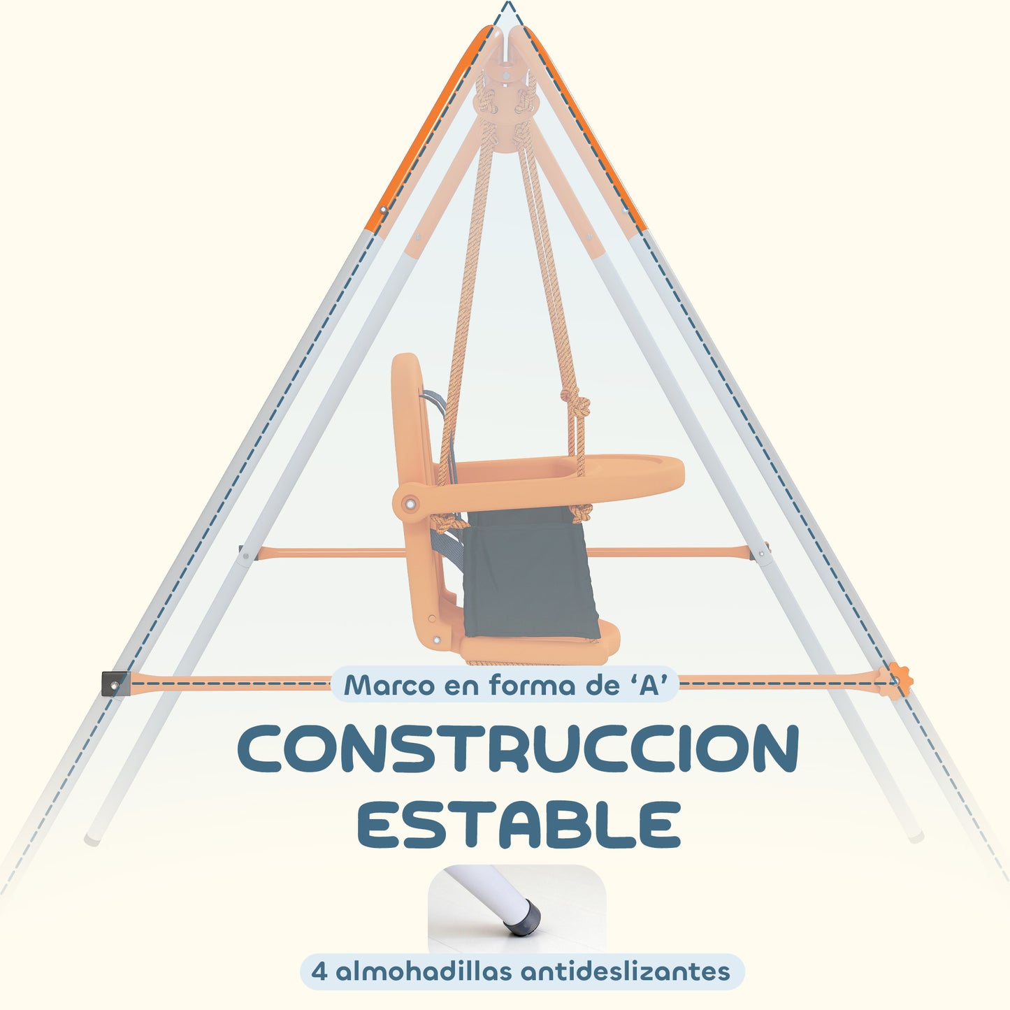 Outsunny Columpio Para Bebés Exterior De Acero Con Cinturón De Seguridad Naranja_5