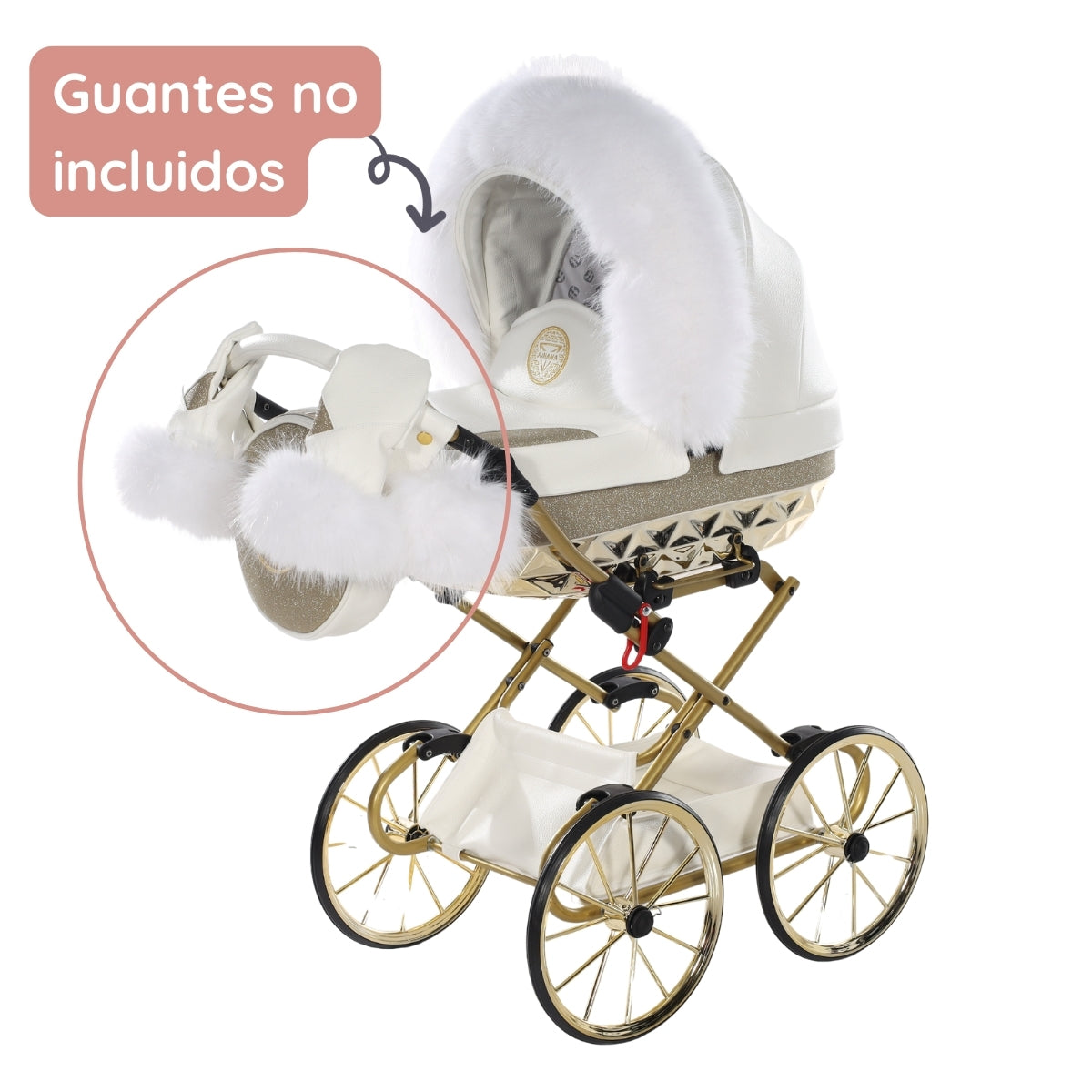 Carro De Muñecas Hand Craft Glitter Satin Classic White / Gold