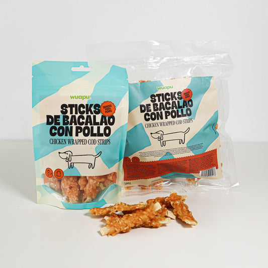 Snack Para Perro En Stick De Bacalao Con Pollo Desecado Wuapu