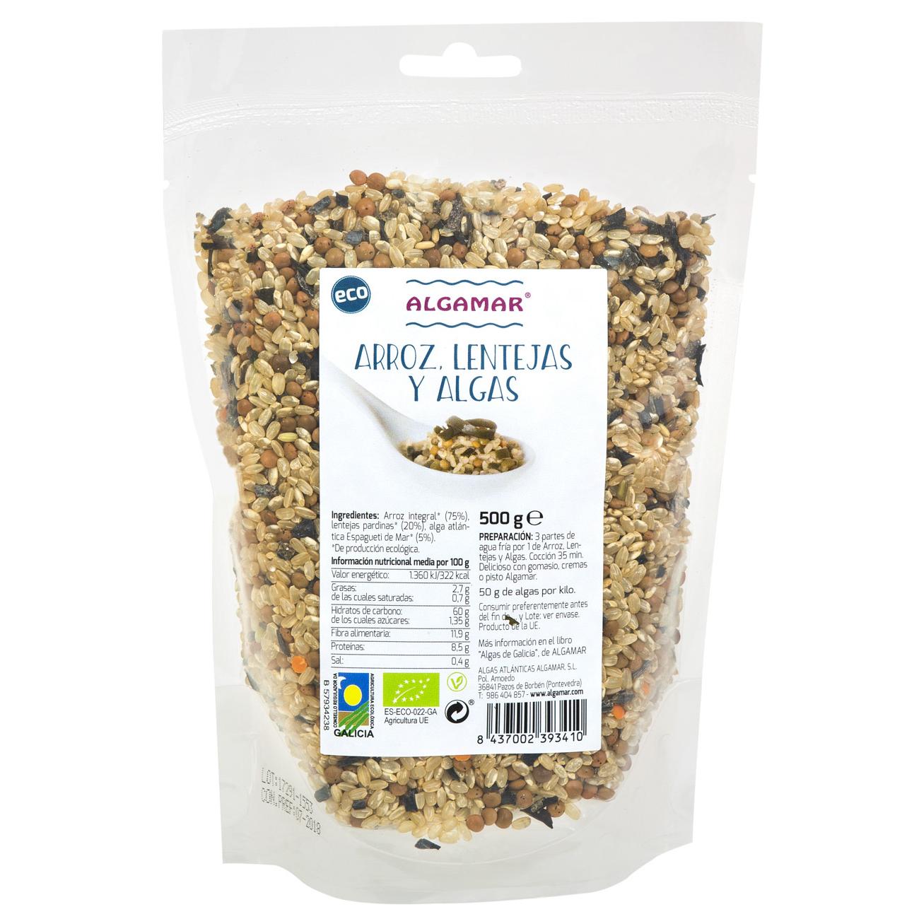 Arroz, Lentejas Y Algas Eco 500 g Algamar
