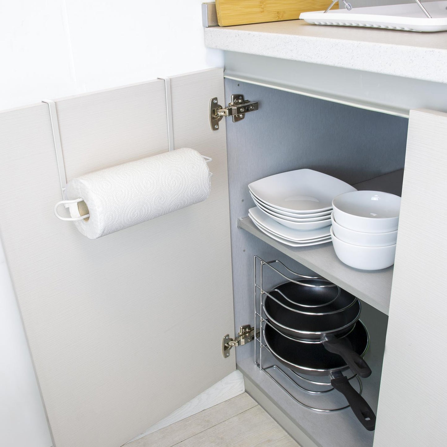 Colgador Portarrollos Papel Cocina, Acero Para Puertas, Encimeras, Muebles. 32,5x18x10 Cm.