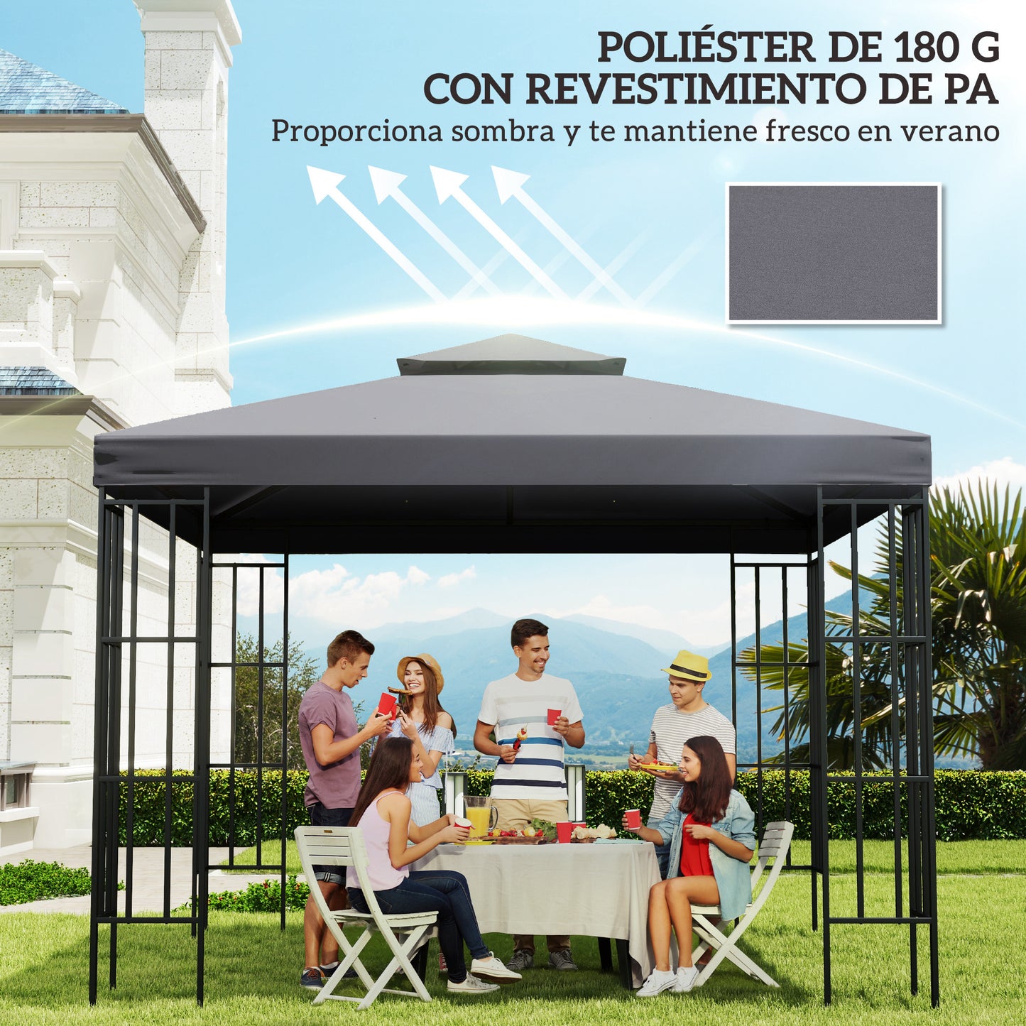Outsunny Techo De Repuesto Para Cenador 3x3 M Con Techo Doble Anti-uv Gris_5