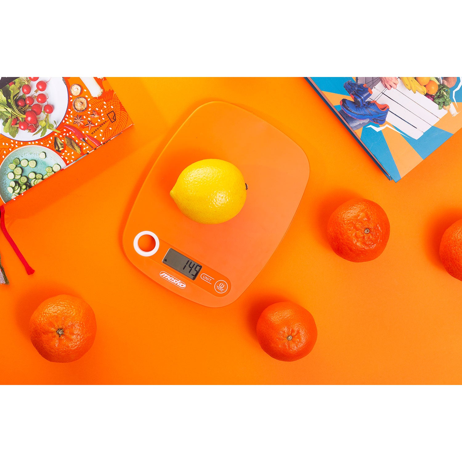 Báscula De Cocina Digital Extraplana, Medición 1gr, Hasta 5 Kg, Lcd, Función Tara, Medición Líquidos Mesko Ms3159o Naranja