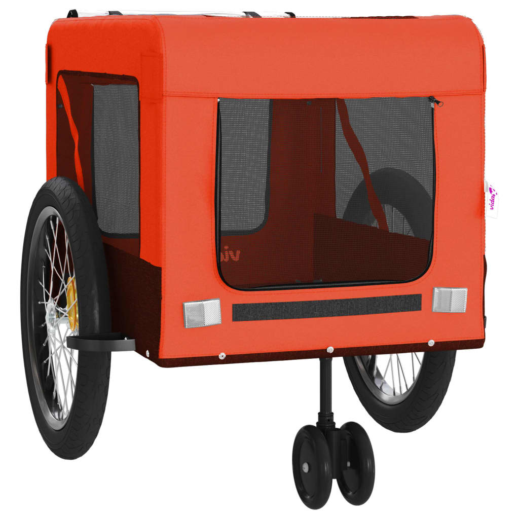 Remolque De Bicicleta Mascotas Hierro Tela Oxford Naranja Negro_5