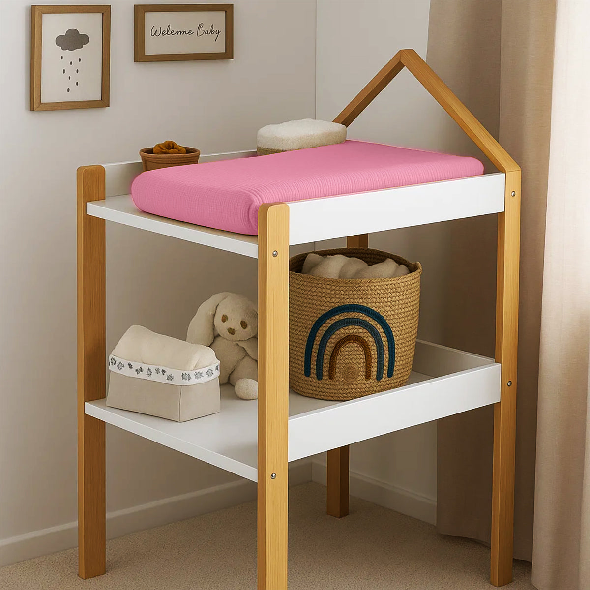 Funda De Colchón Para Cambiador En Algodón Bio Rosa