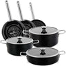 Batería Cocina Inducción 9 Piezas, Antiadherente Libre Pfoa Exterior Negro Mate Retro Vintage Magefesa Ares, Negro