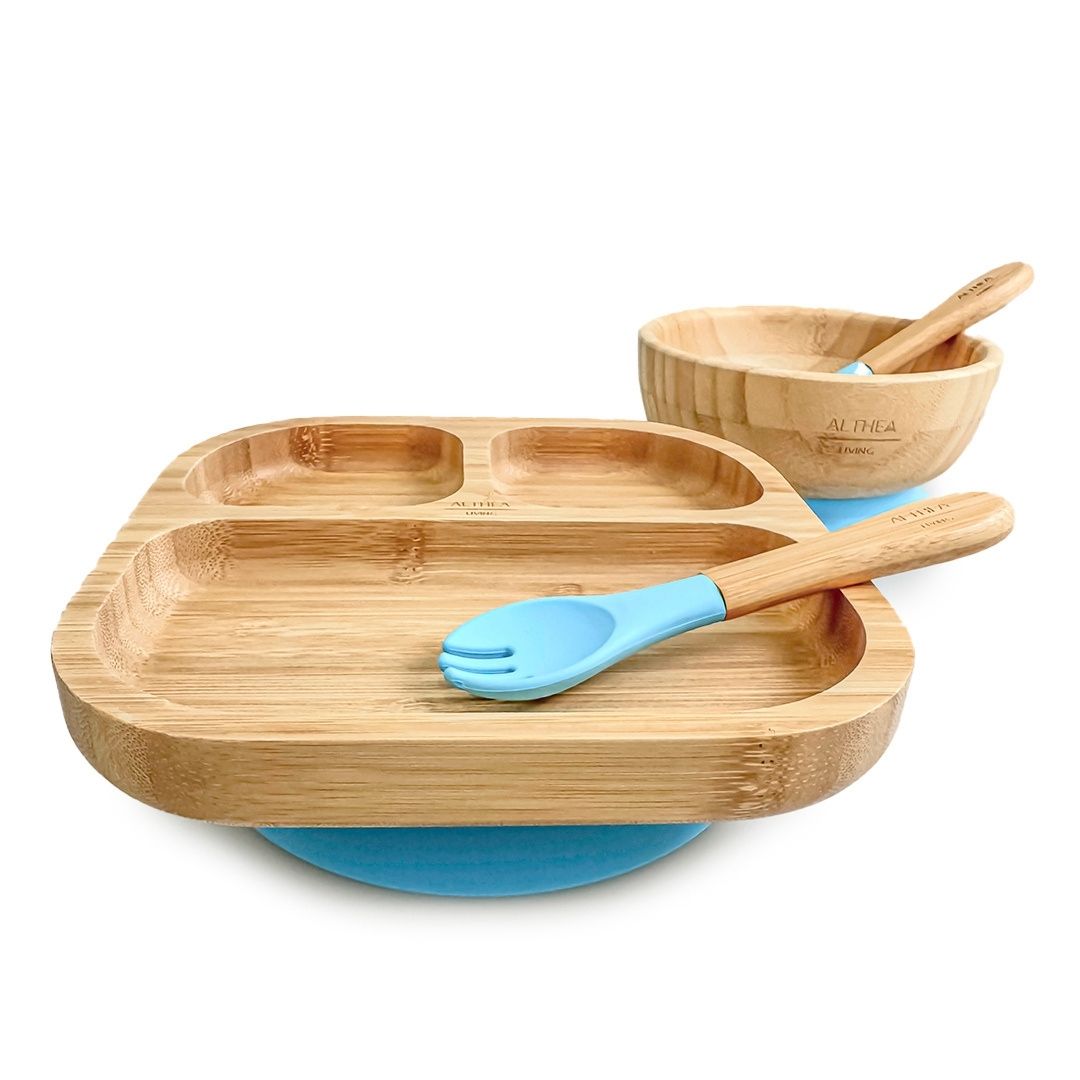 Vajilla De Bambú Natural - 4 Piezas - Azul Capri._0