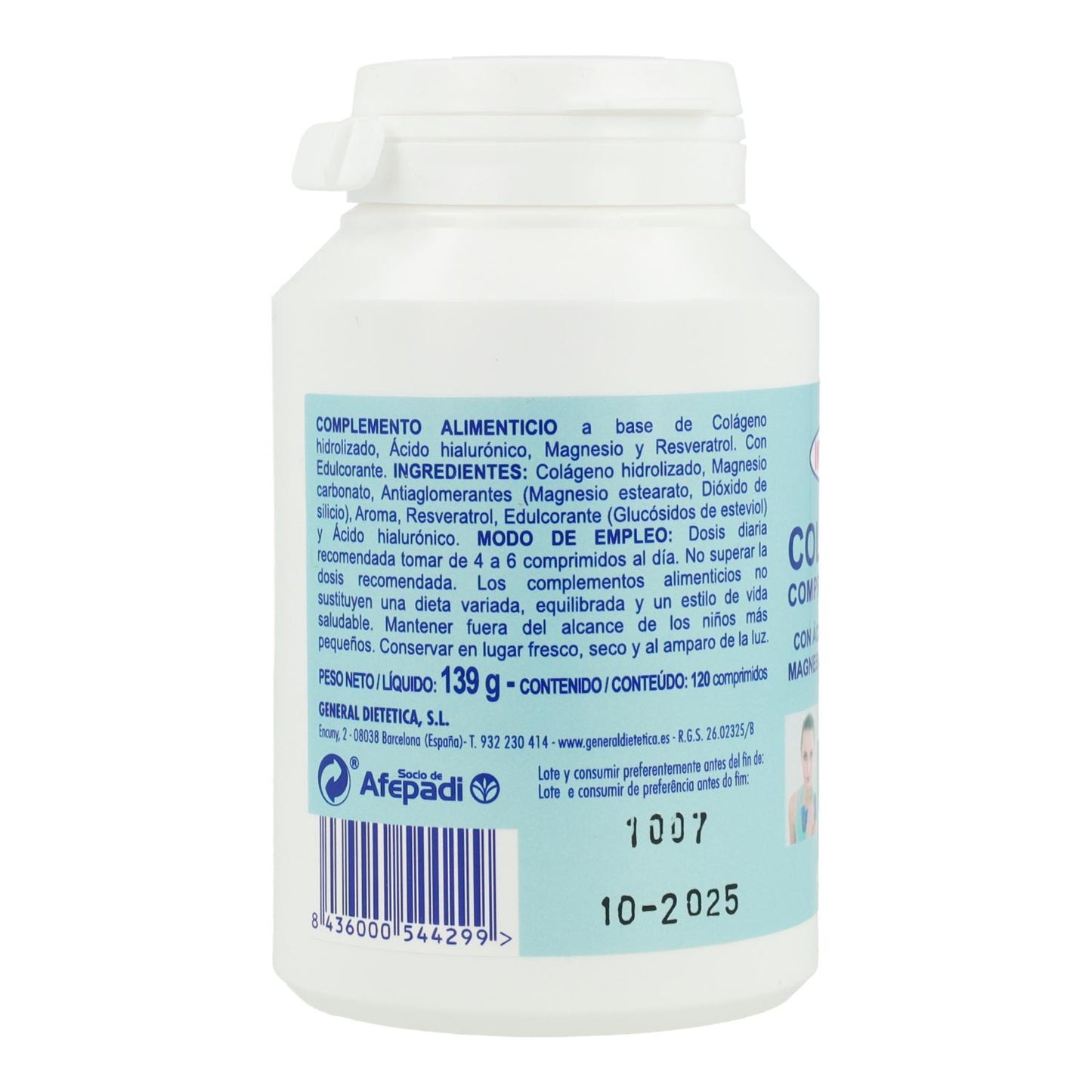 Colágeno con Ácido Hialurónico, Magnesio y Resveratrol Integralia, 120 comprimidos