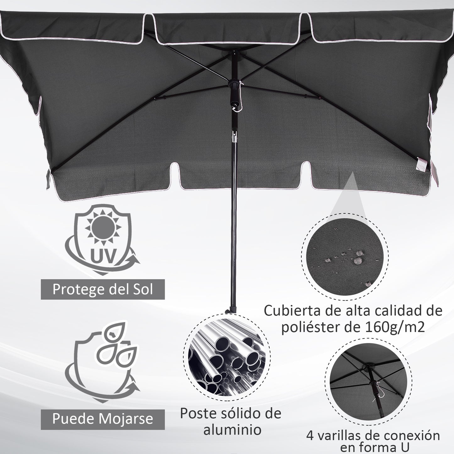 Outsunny Sombrilla De Jardín De Aluminio 2x1,3x2,5 M Gris_5