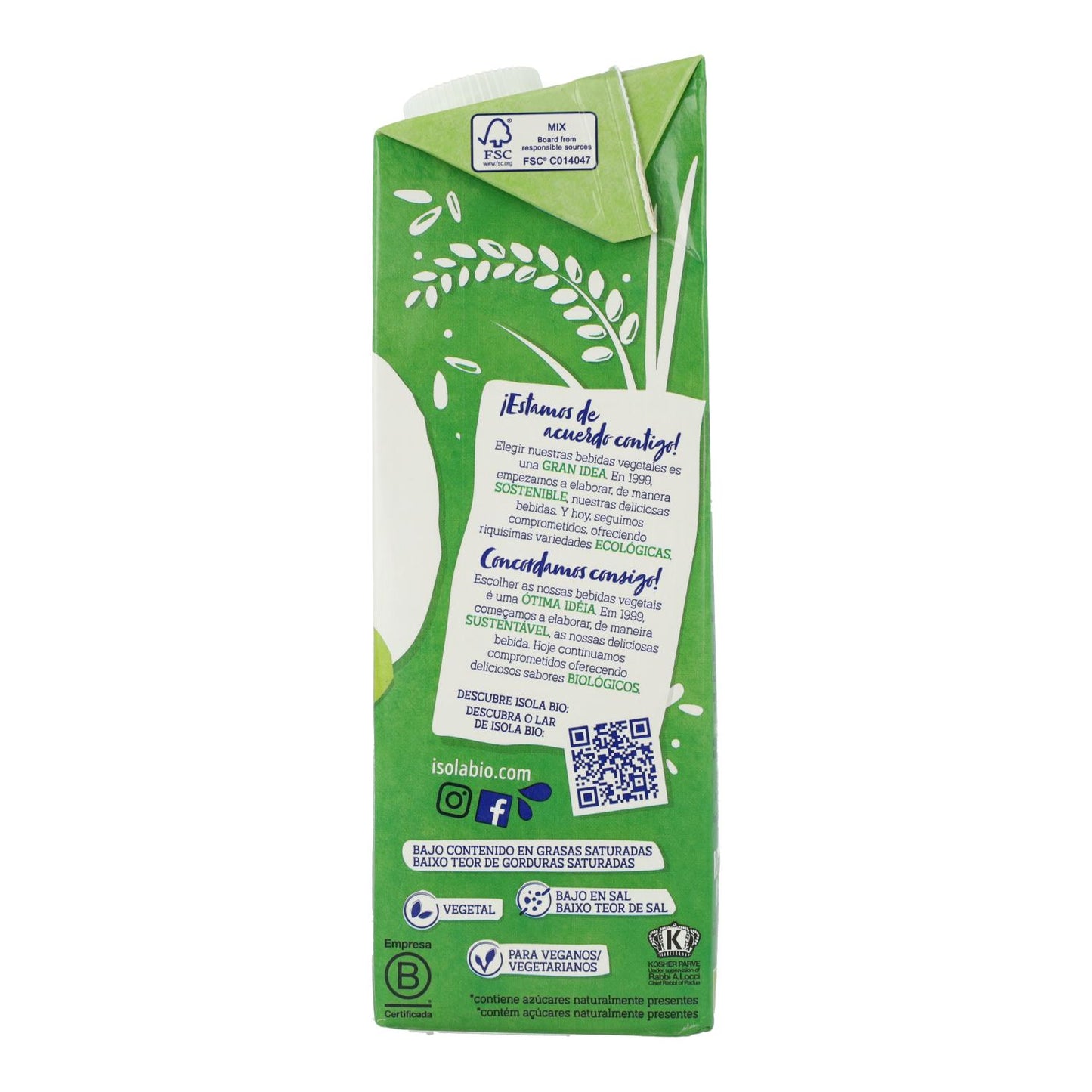 Pack 6x Bebida BIO Arroz y Avellana, Isola Bio, 1 L