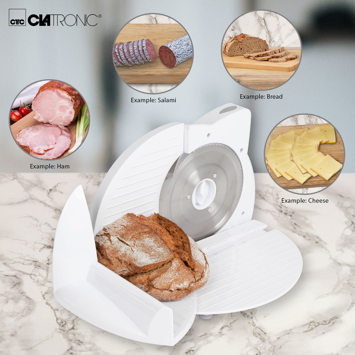 Cortafiambres Plegable, Cuchilla Especial Acero Inox., Corte Ajustable, 3 Velocidades, Compacto Clatronic As2958