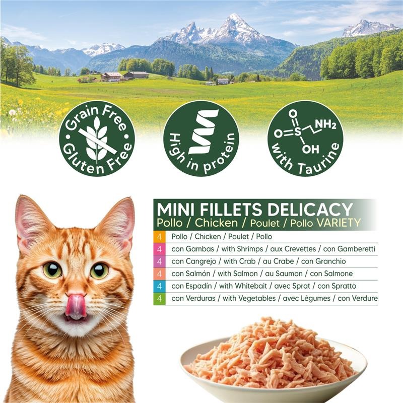 Latas de filetes de pollo en salsa 6 recetas Arquivet 24 x 80 g Comida húmeda para gatos