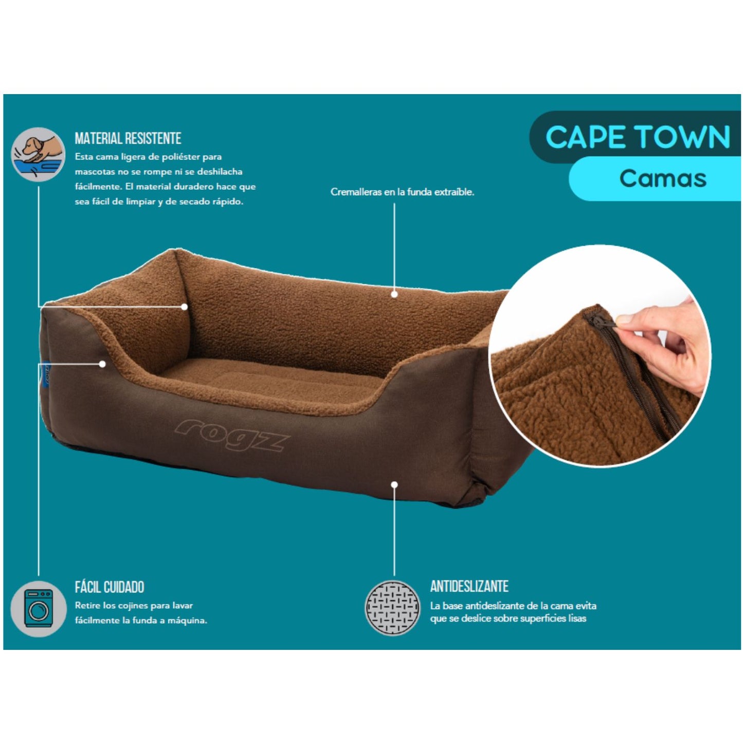 Cama Para Perro Rogz Cape Town 101x64x33cm Marrón Chocolate Talla Xl (39-64kg)_1