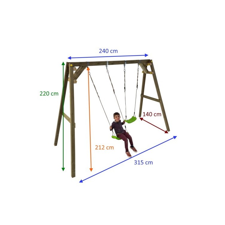 Columpio Doble De Madera Cuadrada Masgames Xylo Xl + Asiento Bebe._2