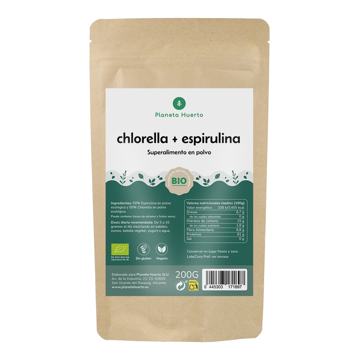 Chlorella + Spirulina en polvo Planeta Huerto 200 g