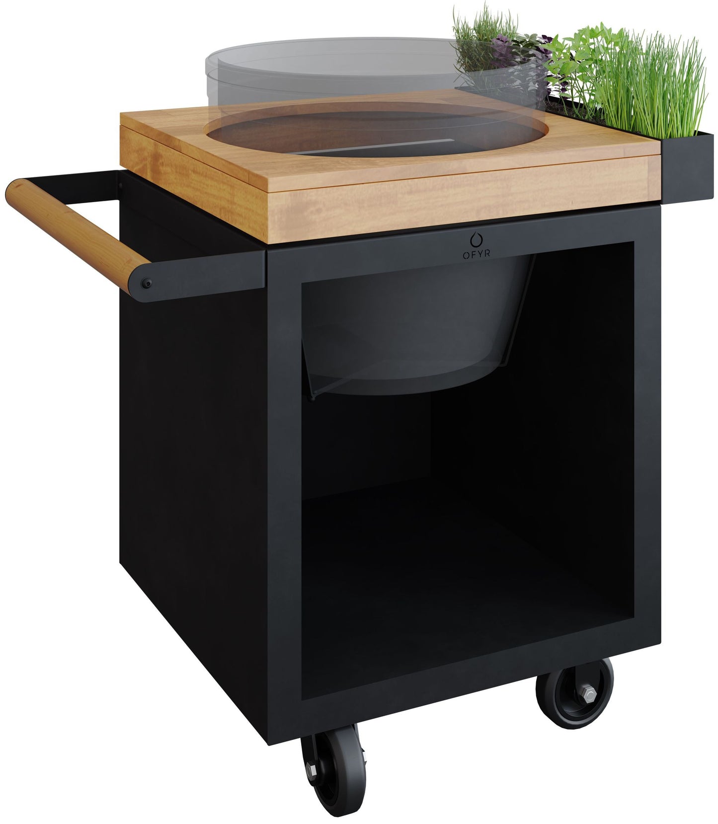 Mesa Con Tabla De Teca Black Ofyr 65 Pro Para Kamado_0