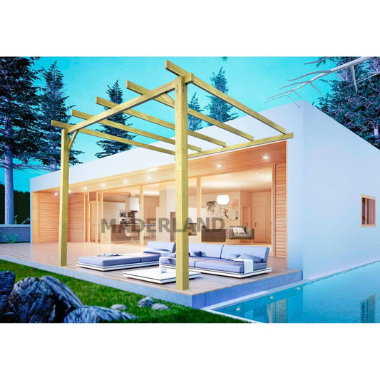 Pérgola adosada de madera maciza Huesca Maderland 300x300 cm