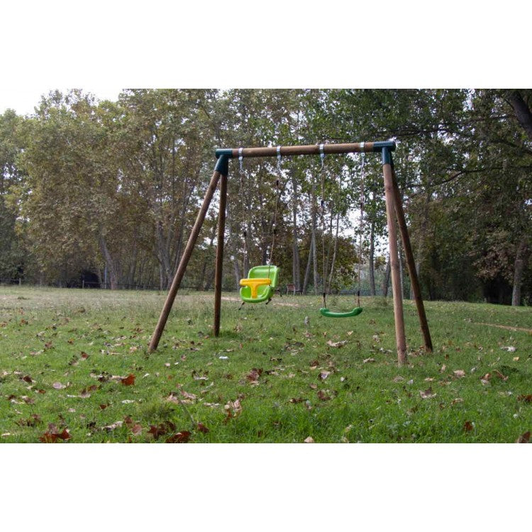 Columpio Doble De Madera Redonda Masgames Kibo Xl + Asiento Bebe.