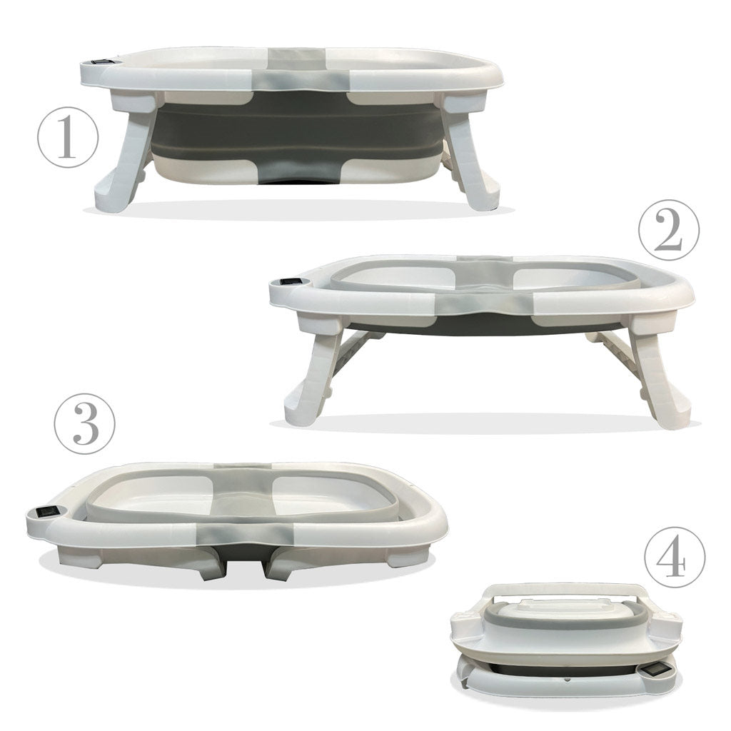 Bañera Bebé Plegable Con Termómetro, Cojín Antideslizante, Patas Antideslizantes, Gris Oasis Bathby_5