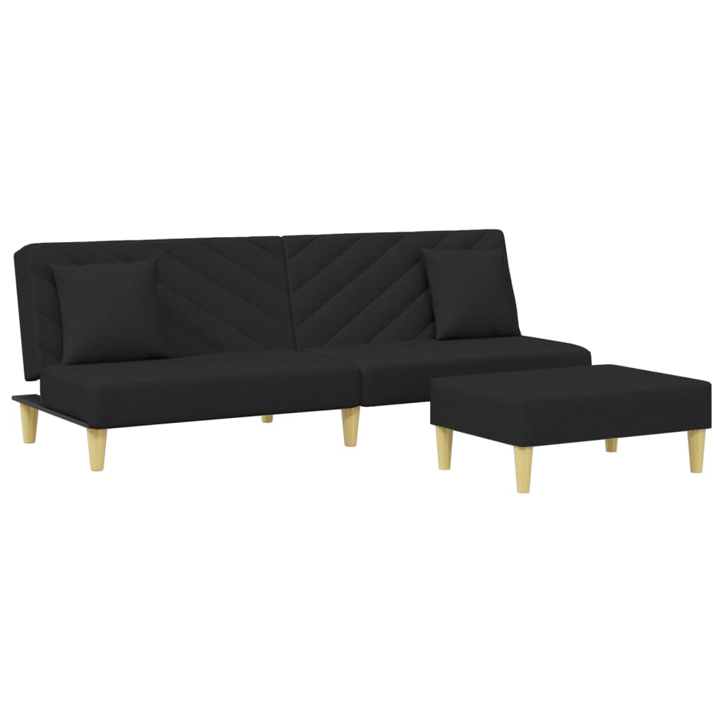 Sofá Cama De 2 Plazas Con Almohadas Y Taburete Tela Negro / Vetonek_5