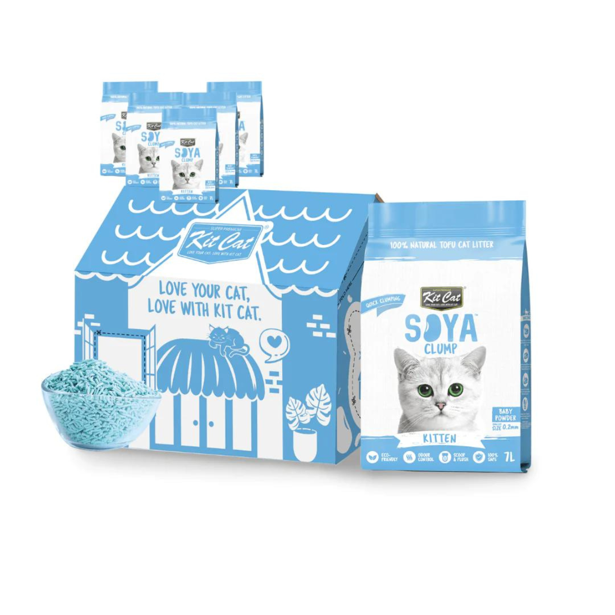 Pack 6 Kit Cat Arena Eco SoyaClump - Kitten Baby Powder 7 L Arena para gatos