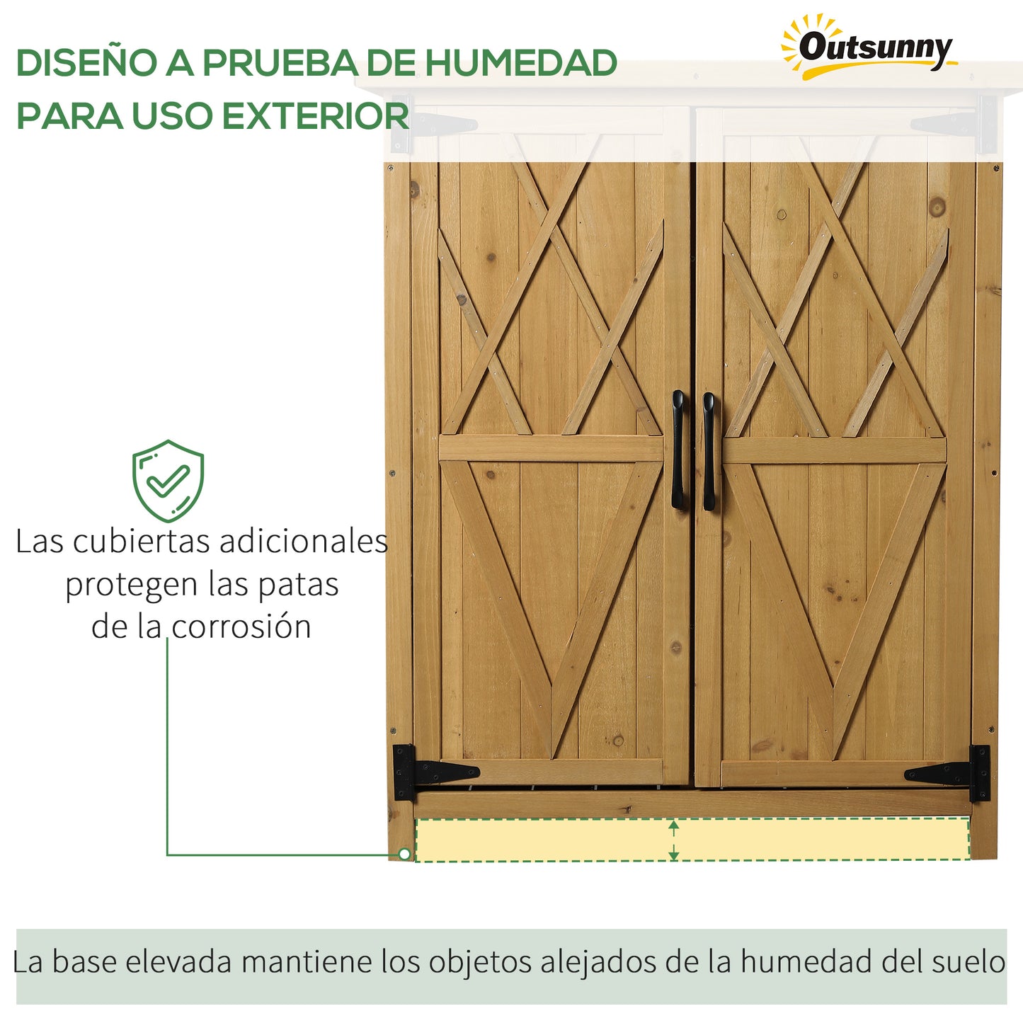 Outsunny Armario De Madera Jardín Almacenaje De Herramientas 75x40x90 Cm Natural_5
