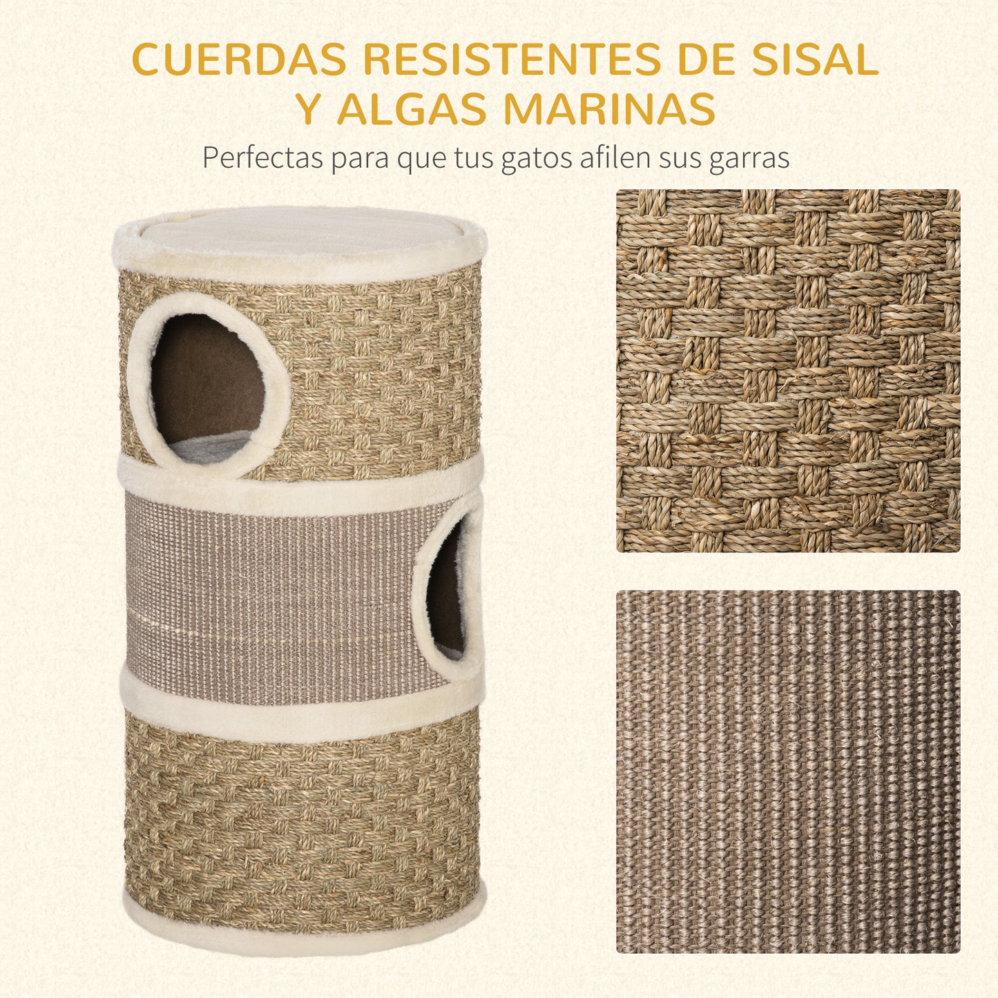Pawhut Barril De Rascado Para Dormir Y Jugar Cama Cómoda Rascador De 3 Niveles_5