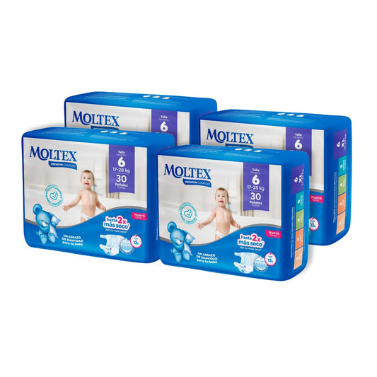 Pack 4 x Pañales Moltex Premium Comfort T6 (17-28 kg) 30 Uds