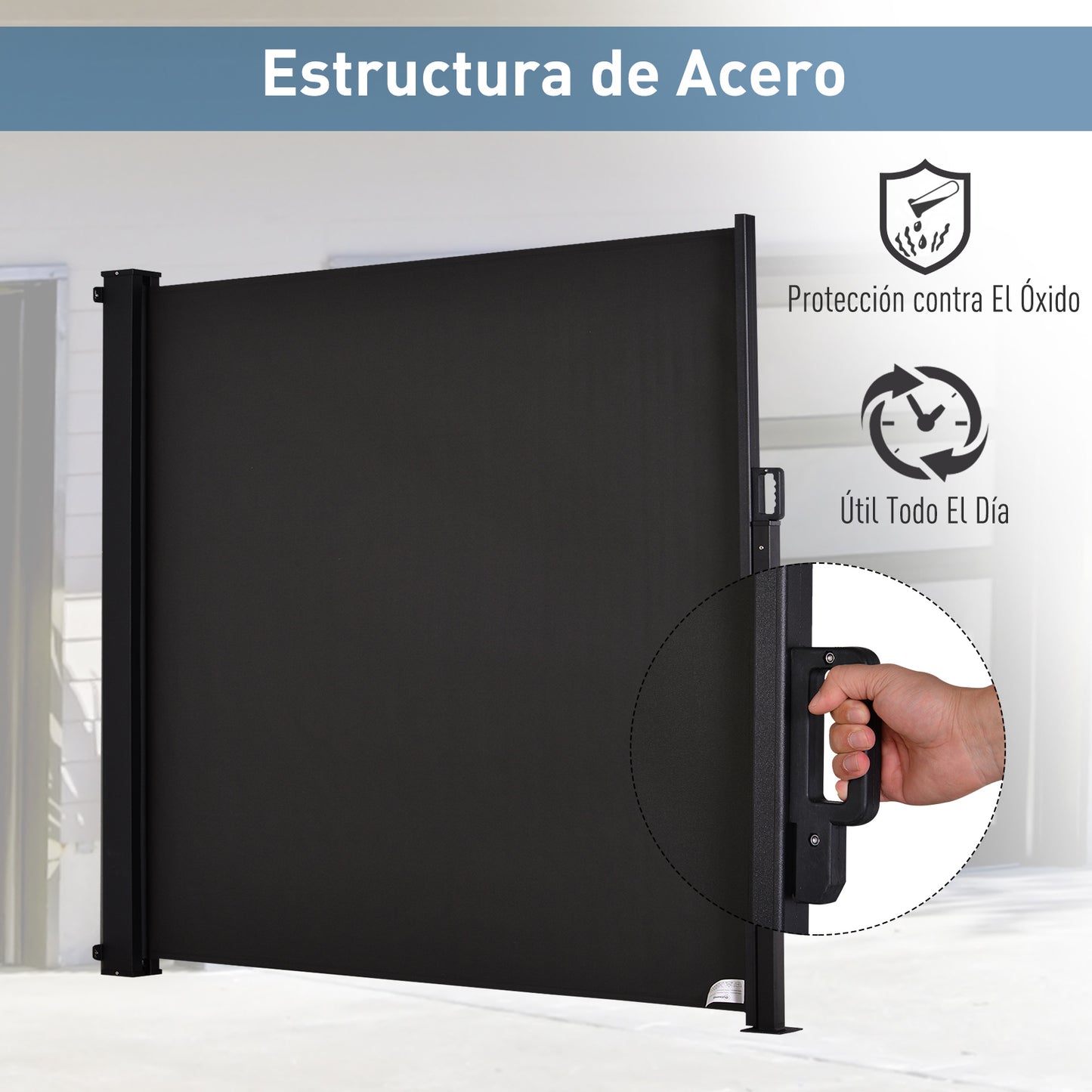 Outsunny Toldo Lateral Retráctil Para Jardín Patio Montar Fácil 350x180cm Gris_5